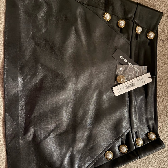 Alice + Olivia Black Mini Skirt with Pearl Accents